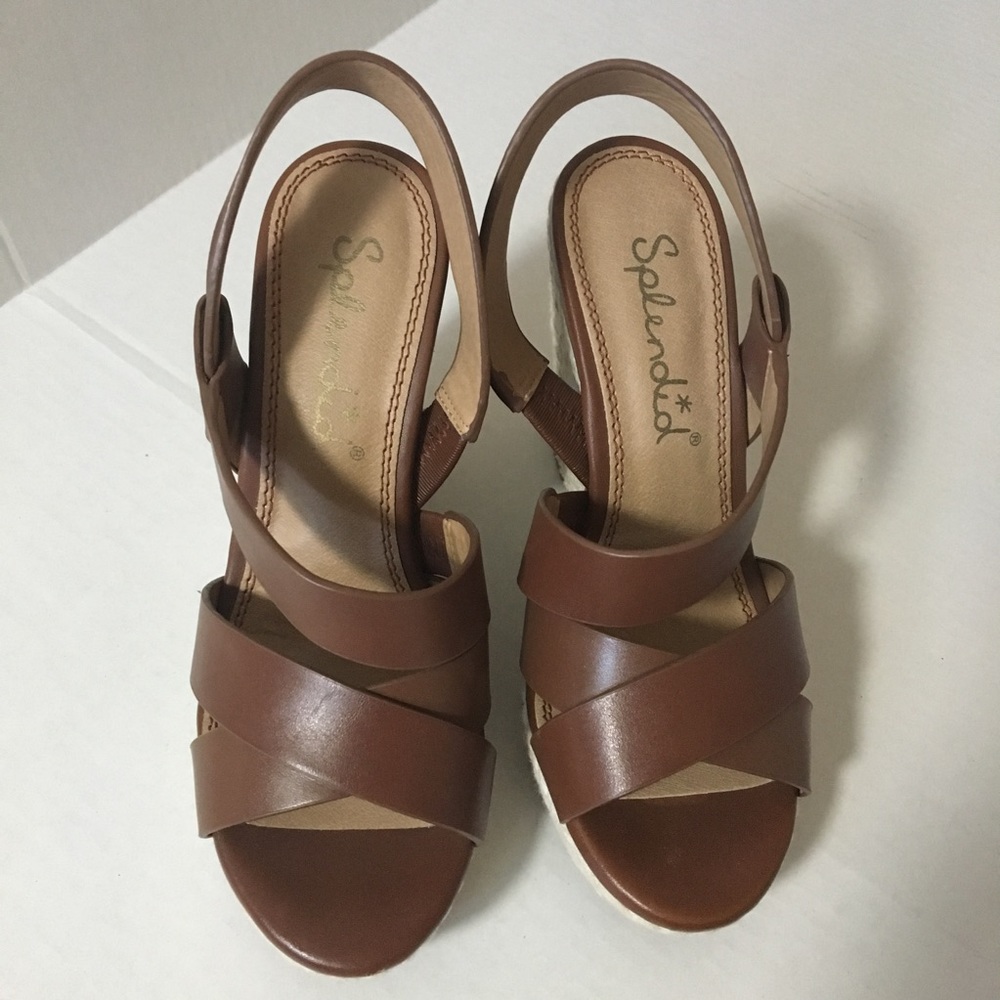Splendid Brown Leather and Braided Rope Wedges